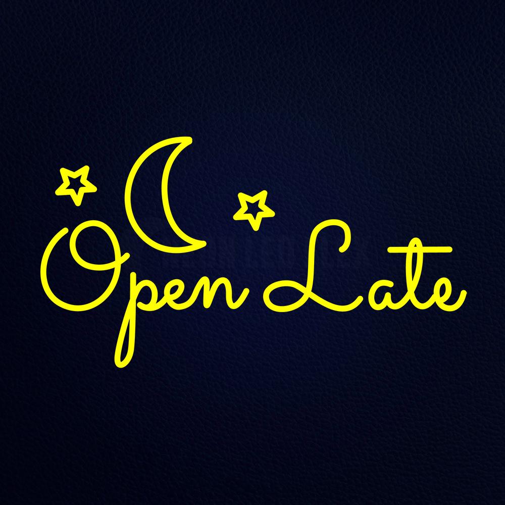 Open Late With Moon 30" x 17" LED Neon Sign
