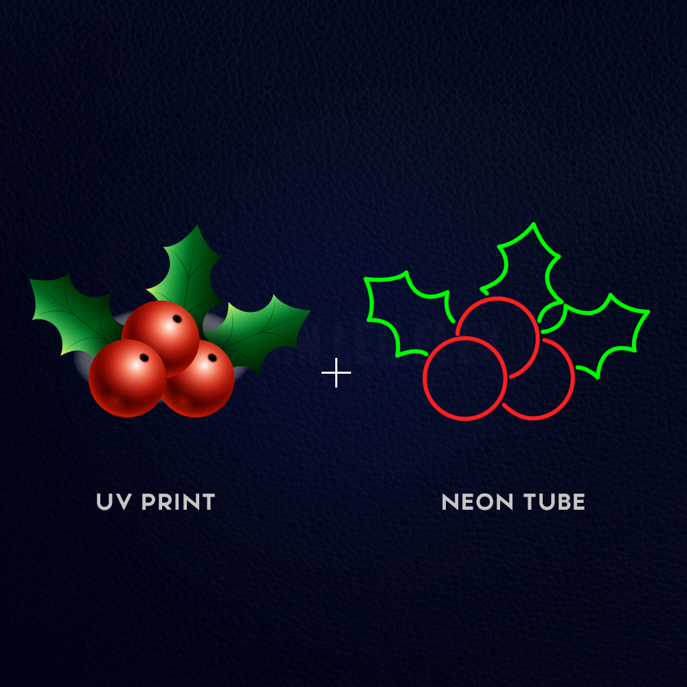 Christmas Holly Berry UV Print 20" x 14" Inches Neon Sign
