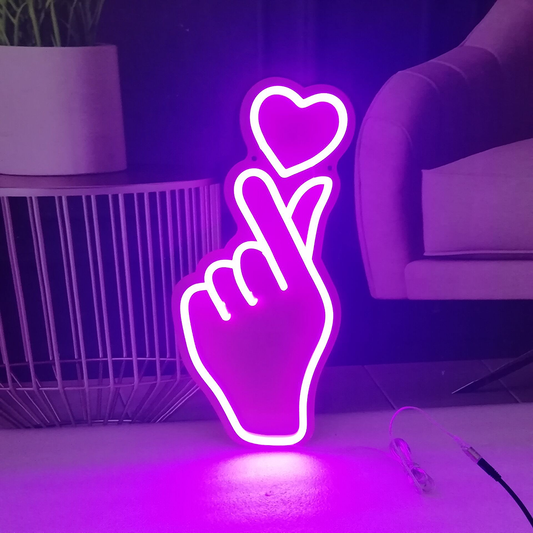 Hand Heart 12" x 24" LED Neon Sign