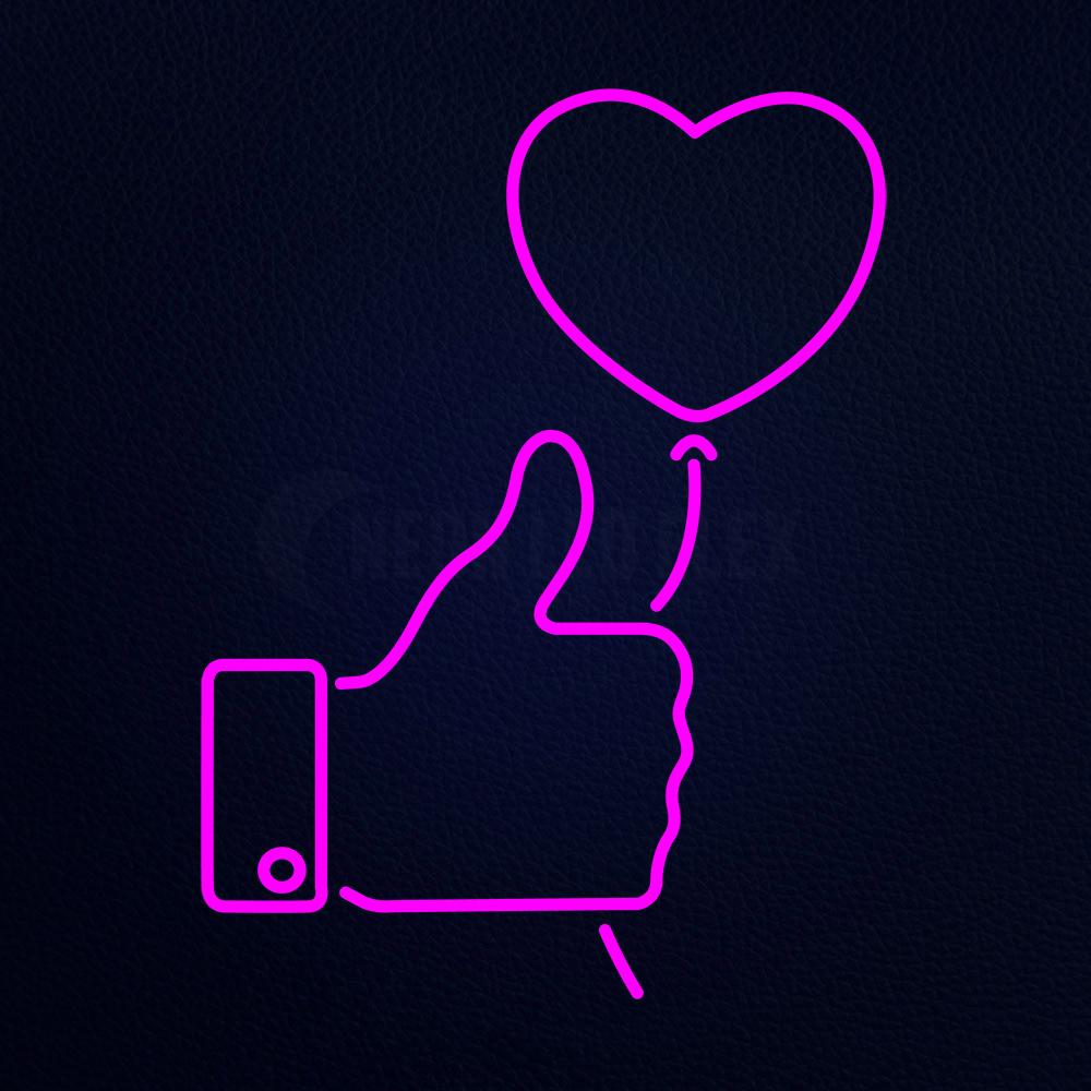 Thumb Up With Heart Outline Balloon 31" x 24" LED Neon Sign