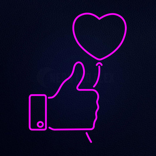 Thumb Up With Heart Outline Balloon 31" x 24" LED Neon Sign